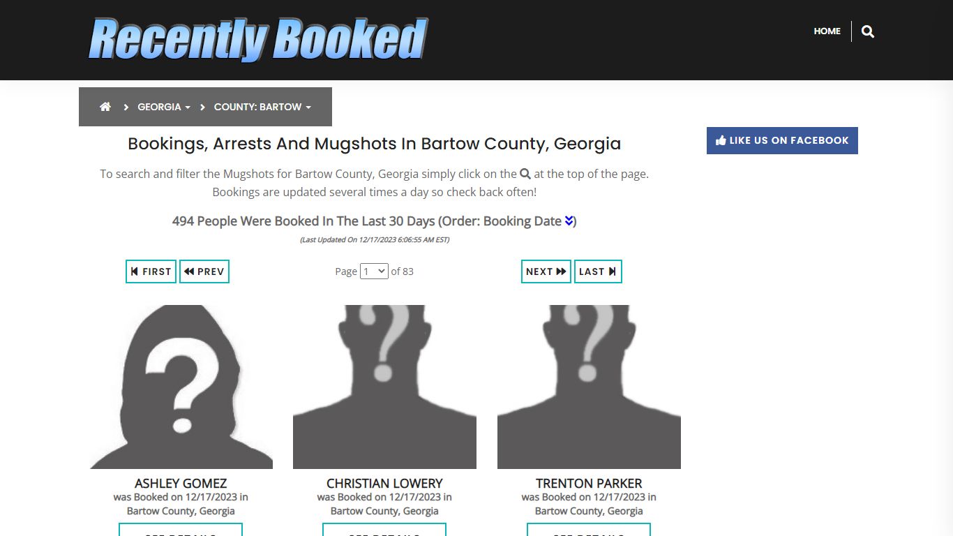 Recent bookings, Arrests, Mugshots in Bartow County, Georgia